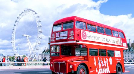 Brigit’s Afternoon Tea Bus Tour Driving With London Eye In Background 1